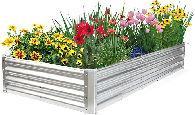 JERIA 6×3×1ft Raised Garden Bed with Support RodsGalvanized Raised Garden Bed Kit Outdoor Metal Gardening Planter Box for Vegetable Fruits Flower