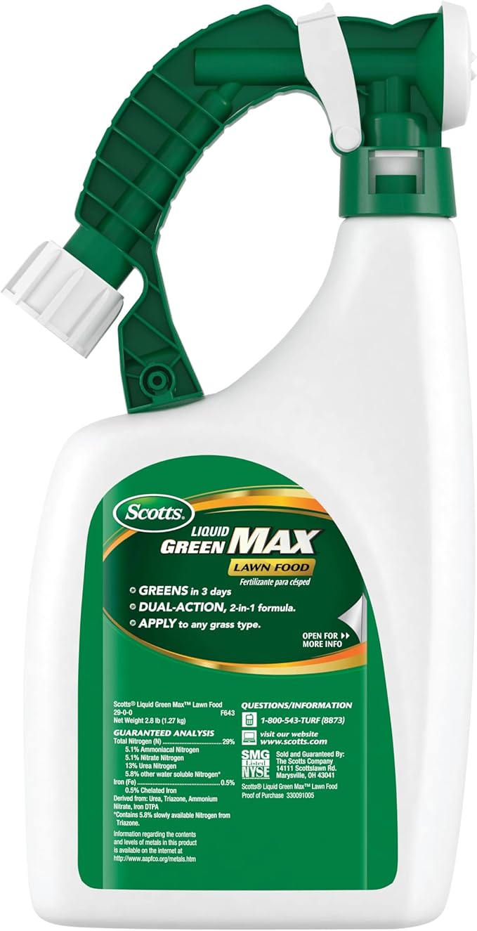 Scotts Liquid Green Max Lawn Food: 2000 sq. ft. 2-in-1 Fertilizer and Iron Supplement Use on Any Grass Type 32 oz.