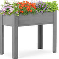 Donext 31 Inch Elevated Raised Garden Bed Solid Wood Planter Box with Water-Based Finish 200lb Capacity Standing Planters Garden Bed(Gray)