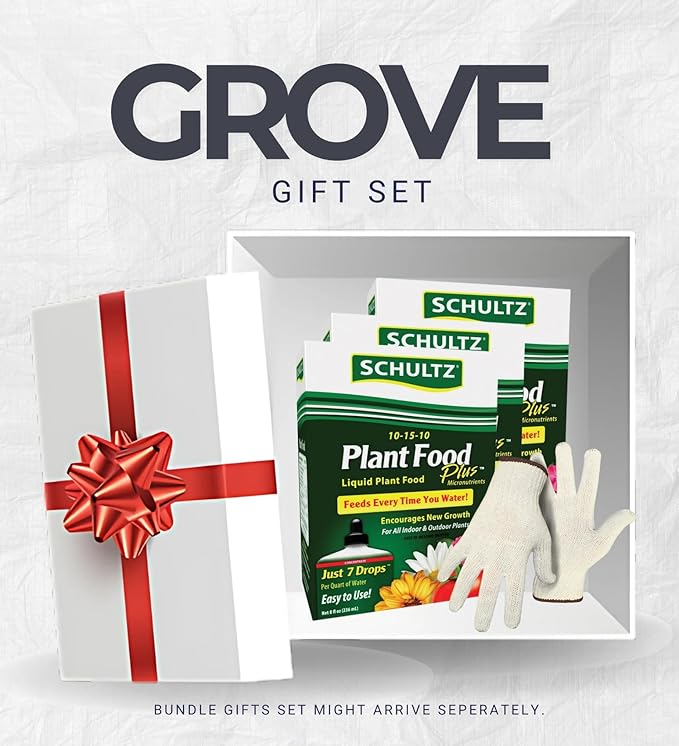3X Schultz Plant Food Plus Liquid Plant Food 8 oz Bundle with Work Gloves – Liquid Nutrients for Indoor Potted Plants and Houseplants – Gift Set (4 Items)
