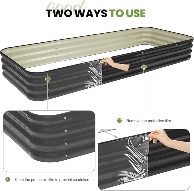 5-in-1 Adjustable Raised Garden Bed Kit | Galvanized Planter Boxes for Vegetables Flowers | 12 Tall Multiple Sizes (8x3x1ft 9x2x1ft 10x1x1ft 6x5x1ft 7x4x1ft) | Outdoor Metal Raised Bed Grey