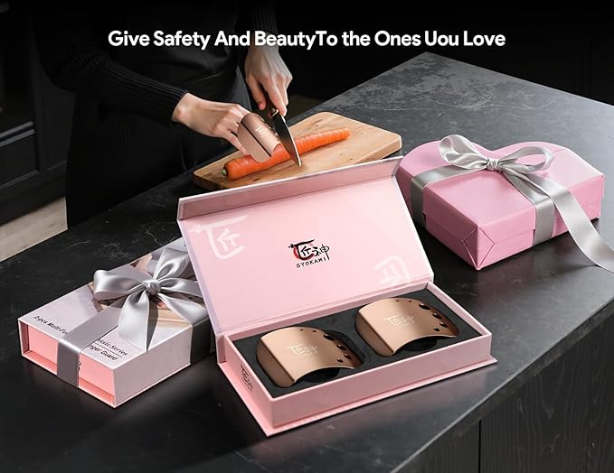 Stainless Steel Finger guards for cutting food Finger Protectors for Slicing as Gift for Couple Women or Mom with Gift Box Rose Gold
