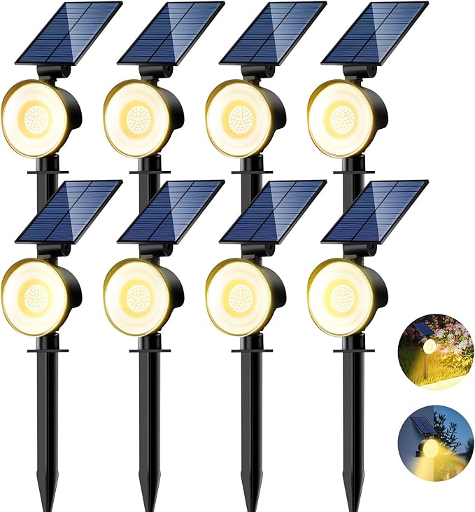 nipify 8 Pack Solar Spot Lights Outdoor Waterproof with 3 Modes Solar Spotlight Light for Outside Yard Landscape Lighting Pathway Lights WallWarm White