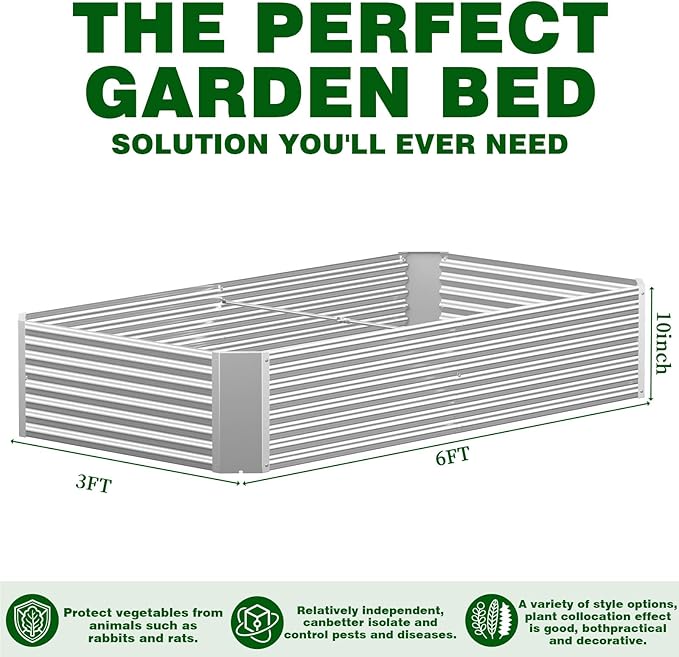 3 Pcs 6 x 3 FT Galvanized Steel Raised Garden Bed – Weatherproof Outdoor Planter Box for Vegetable Gardening and Herbs Easy Assemble Metal Garden Bed