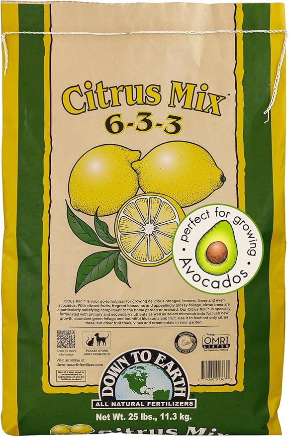 Down To Earth All Natural Fertilizers Organic Citrus Mix - Plant Food for Lemons Limes Oranges and Avocados 6-3-3 25 lb