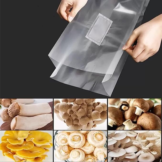 Sealable Mushroom Grow Bags with 0.2 Micron Filter10''x5.5''x24''0.08mm/3.15mil Thick PPExtra Large Size Transparent Cultivation Bags for Commercial &amp Home Use (25PCS)