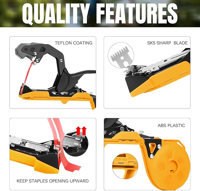 Cekegon Plant Tying Machine 420g Tapener Tying Tool Plant Tying Tool with 10000pcs Staples 20 Rolls Tape (Yellow)