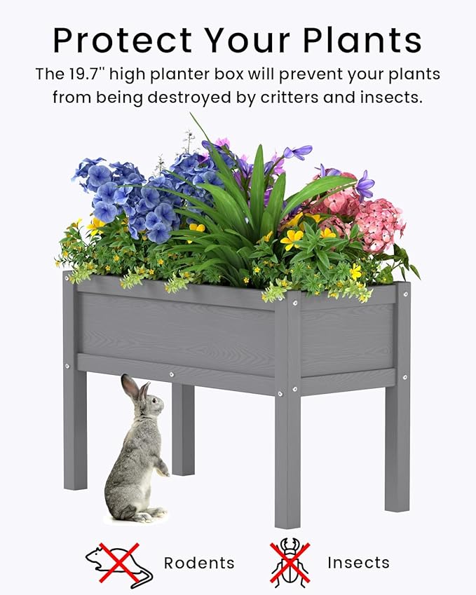 Small HDPE Raised Garden Bed Elevated Planter Box with Legs Outdoor All-Weather Planter Raised Beds for Seeds Herbs Flowers Vegetables (Grey)