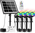 MEIHUA Solar Spot Lights Outdoor Color Changing 4 in 1 Landscape Lighting RGB Spotlights with Remote Control IP66 Waterproof Solar Lights Outdoor Garden for Pathway Yard Pool Tree