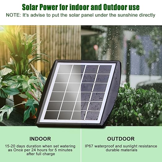 Solar Automatic Drip Irrigation Kit System JIYANG Solar Powered Auto Easy DIY Watering Device Supported Pots Plants 6 Timing Modes with Anti-Siphoning Device (Supported 10 Pots 6Timing Modes)