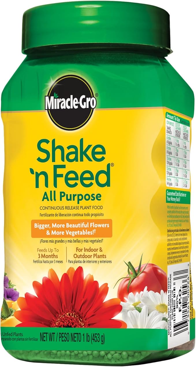 Miracle-Gro Shake 'n Feed All Purpose Continuous Release Plant Food 1-Pound (Slow Release Plant Fertilizer)