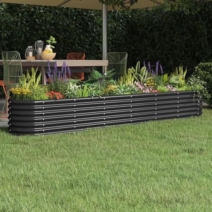 Oval Shape Garden Raised Bed Powder-Coated Steel Raised Planter Bed Metal Planter Raised Garden Boxes Outdoor Metal Raised Garden Beds for Vegetables 102.4x15.7x14.2-435