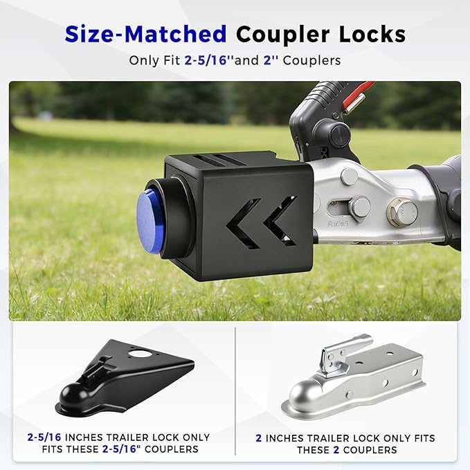 Truckiipa Trailer Lock Heavy Duty Trailer Hitch Locks Fits 2 5/16 2 Couplers Anti-Theft Structural Steel Ball Hitch Lock for RV Trailer Boat Pickup Cargo Camper Dump Trailer (Blue)