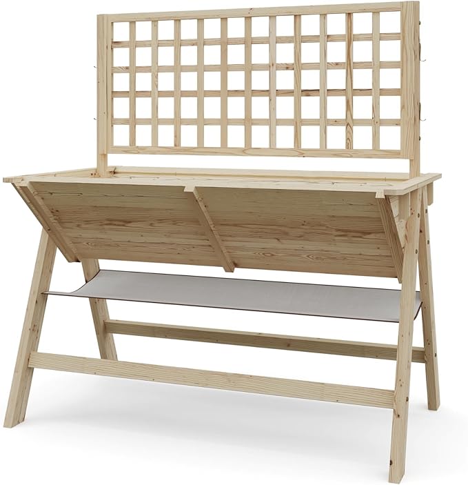 2-in-1 Wooden Raised Garden Bed with Trellis - Outdoor Planter Box for Climbing Plants Vegetables and Flowers