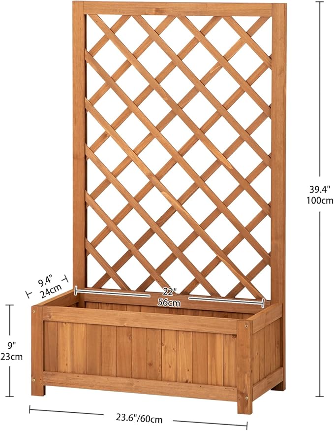Wooden Raised Garden Bed with Trellis 40 Outdoor Planter Box for Climbing Plants Vertical Warm Brown Garden Planter for Vegetables Flowers &amp Vines Lattice Plant Support for Patio Yard Balcony