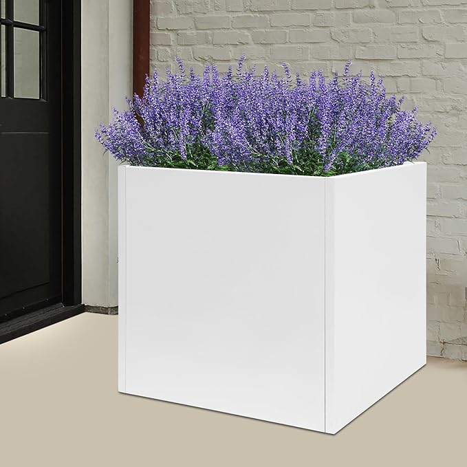 Heavy-Duty Galvanized Steel Raised Garden Bed 26x26x26in - Elevated Planter Box with Removable Panel for Tomatoes/Herbs/FlowersRust-Proof Outdoor Metal Garden Kit for PatioBackyardBalcony (White)