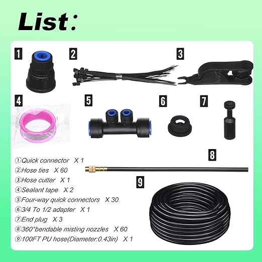 Drip Irrigation System for Garden Automatic Watering System with Adjustable 360° Copper Spray Nozzles DIY Drip Irrigation Kit for Yard Lawn Greenhouse Raised Beds &amp Potted Plants (100FT)