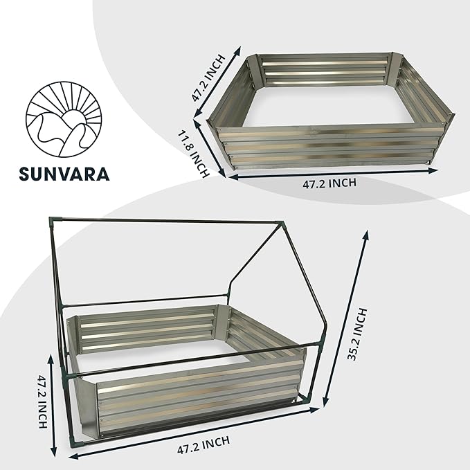 Sunvara Galvanized Raised Garden Bed with Cover 4x3x1ft Large with Gloves