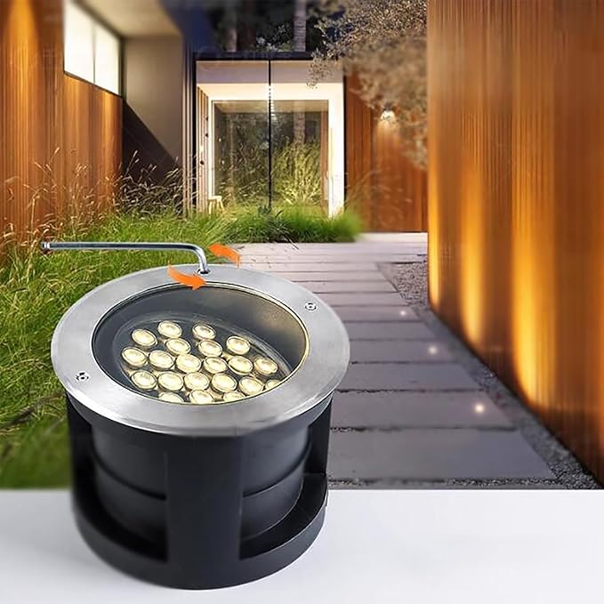 LED Buried Lights -Outdoor Landscape LampRecessed Adjustable Angle Spotlight IP67 Waterproof Round 30° Polarized Ground Light Garden Courtyard Decorative FloWhite-48W