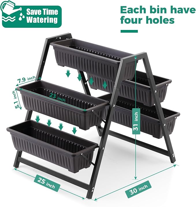 Raised Garden Planter Bed Tiered Planter Stand with 5 Boxes 25 Long*30 Wide*31 Tall Vertical Raised Garden Bed for Herbs Flowers or Vegetables in Patio Balcony Indoor Outdoor