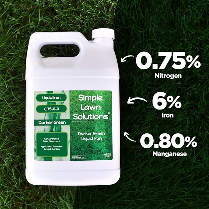 Simple Lawn Solutions - Liquid Iron Fertilizer Darker Green - Chelated Micronutrients - Concentrated Spray Booster for Turf Grass Indoor Plants and Outdoor Garden (1 Gallon)
