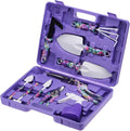 HARFINGTON 1 Set Garden Tool Set 10 Pieces Plastic Gardening Planting Tools Kits with Shovels Rake Scissor Trimmer Water Sprayer and Store Case Purple