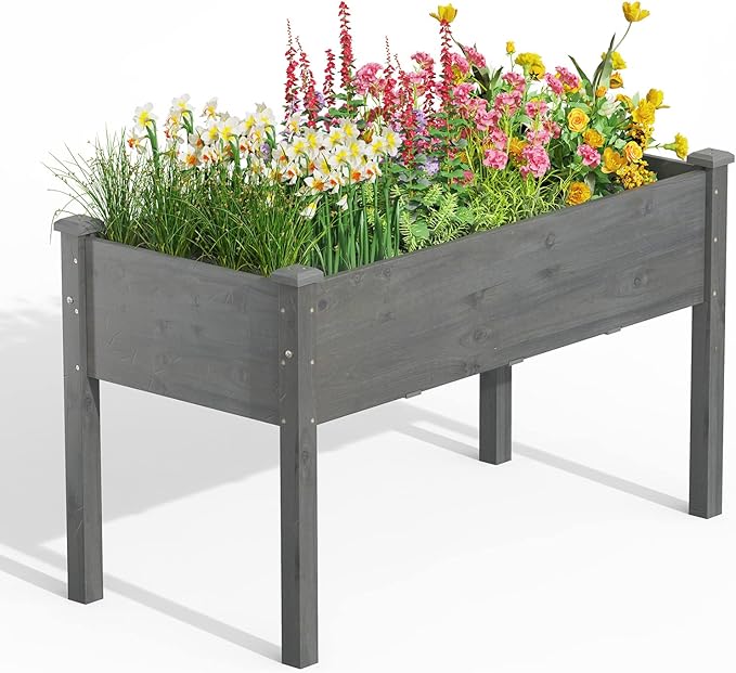 Giantex Raised Garden Bed Elevated Planter Box with Legs Drain Holes Wood Planter Raised Beds for Vegetables Flower Herb Standing Plant Grow Container for Backyard Patio 48 Lx22 Wx30 H
