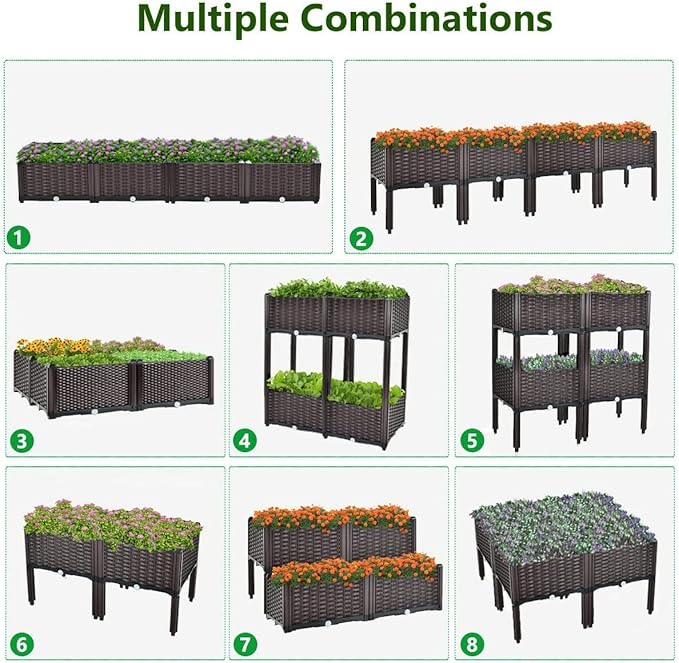 S AFSTAR Raised Garden Bed with Removable Legs &amp Brackets 2 Pack Elevated Garden Planter Kits for Flowers Fruits Vegetables Multiple Combination Planting Box Container for Garden Patio Balcony