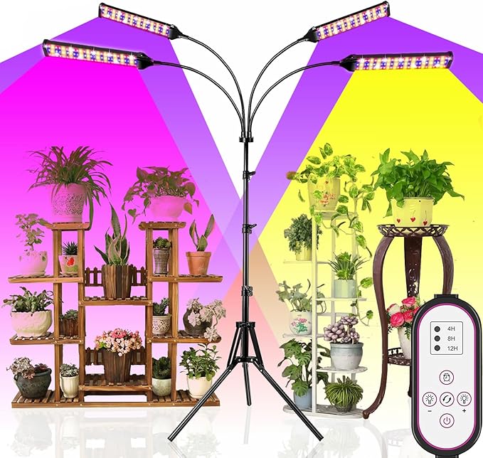 Plant Grow Light with Stand 420LEDs Sunlight Full Spectrum Floor Plant Light with Timer 10 Dimmable Levels 4 Head Plant Lamp for Indoor Plants with Stand for Veg and Bloom