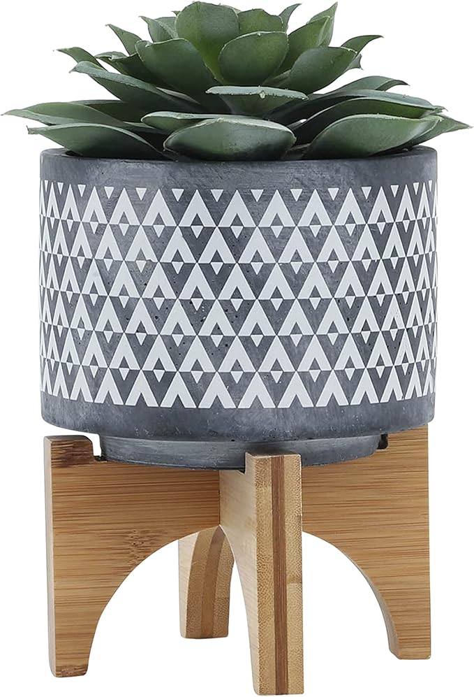 Ceramic 5 Planter ON Wooden Stand Gray YW993