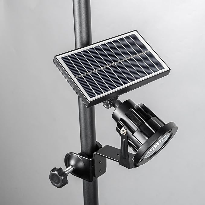 Outdoor Solar Power 9W Warm Light Spotlight Black Clip Mount Adjusted Angle Waterproof Portable Easy to Install Spot Lamp for Indoor Balcony Landscape Yard Patio