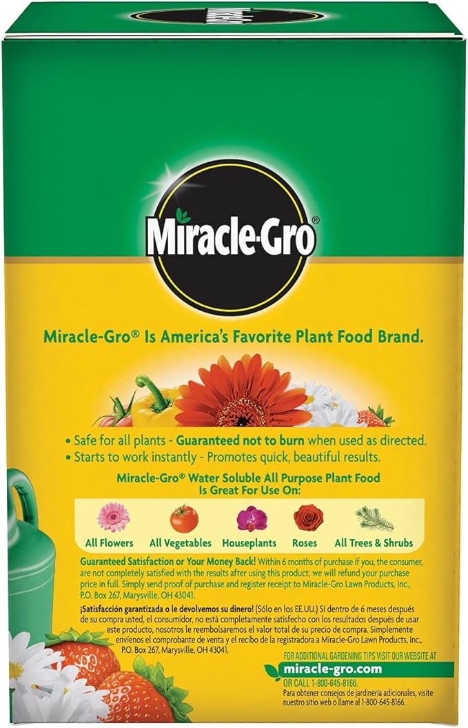 Miracle-Gro Water Soluble All Purpose Plant Food - Fertilizer For All Indoor or Outdoor Plants including Roses Flowers Vegetables Houseplants Trees and Shrubs 1.5 lbs. (6-Pack)