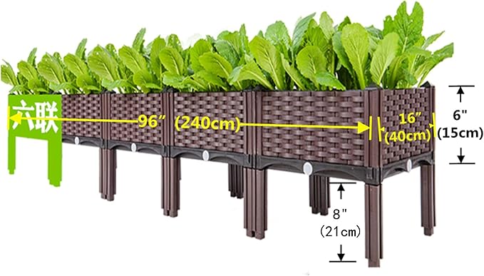 Elevated Planting Box Outdoor Planter Boxes with Legs Modern Rattan-Style Plastic Plant Stand Garden Raised Bed for Vegetables96x16x14/240x40x36cm