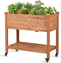 Raised Garden Bed with Lockable Wheels 32x16x32 inch Elevated Wood Planter with Storage Shelf Protective Liner for Vegetable Flower Herb Outdoor Balcony Patio Backyard Brown
