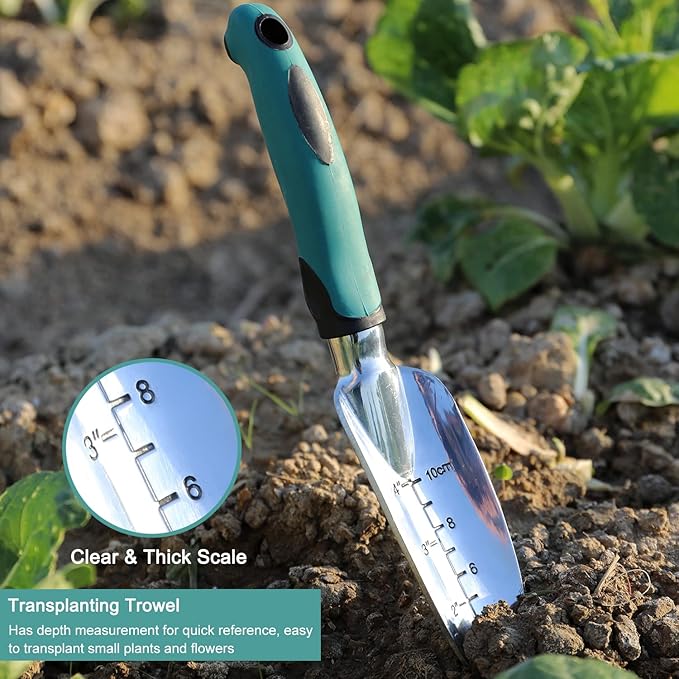 FANHAO Garden Tools Set 3 Piece Heavy Duty Gardening Tools Cast Aluminum with Soft Rubberized Non-Slip Handle Durable Garden Hand Tools Garden Gifts for Men Women