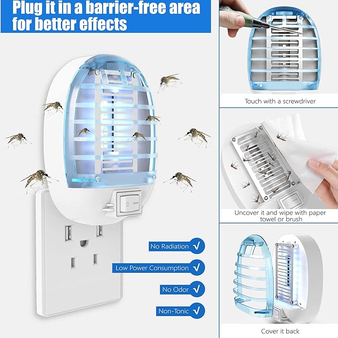 2 Pack Bug Zapper Indoor Electronic Mosquitoes Killer Zapper with Blue Lights for Living Room Baby Room Kitchen Bedroom(0324)