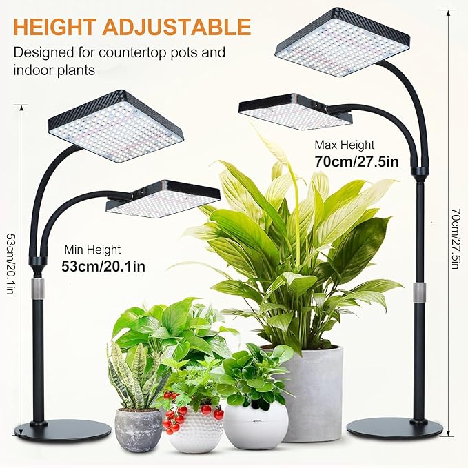 FECiDA 2026 2Head Tabletop Grow Lights for Seed Starting Indoor Plants Bonsai 50 Watt Power Draw NO Need Adapter Super Bright and Big Coverage 4/8/12/16/20 Hr Timer 16-24 Height Adjustable