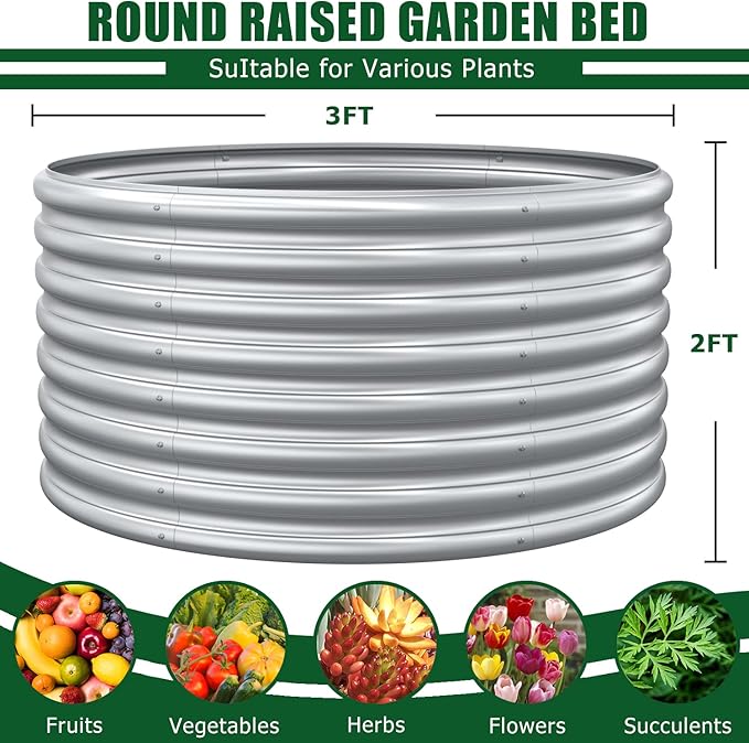 FRIZIONE 2-Pack 3x2FT Tall Round Raised Garden Bed for Vegetables Outdoor Garden Raised Planter Box Backyard Patio Planter Raised Beds for Flowers Herbs Fruits