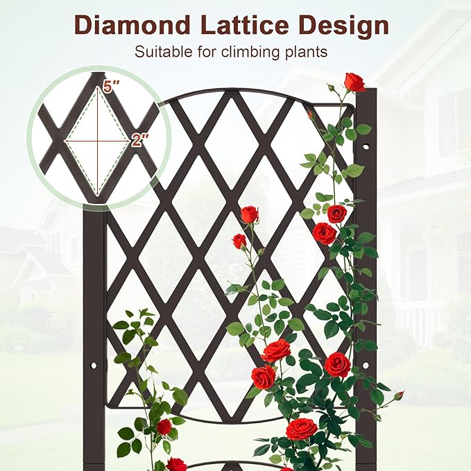 LDAILY Moccha Raised Garden Bed with Trellis - Planter with Trellis Self-Watering Device Drainage Hole Standing Garden Bed for Climbing Plant Vegetable Herb Flower (16”L x 16”W x 48”H)
