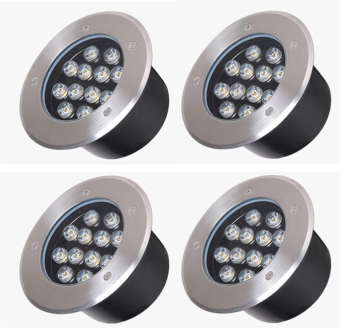 4PCS Ground LED Landscape Lights - Landscape Lights Recessed Buried Lights IP66 Waterproof Spotlight LED In Ground Lights for Driveway Deck Step GardenRed-36W