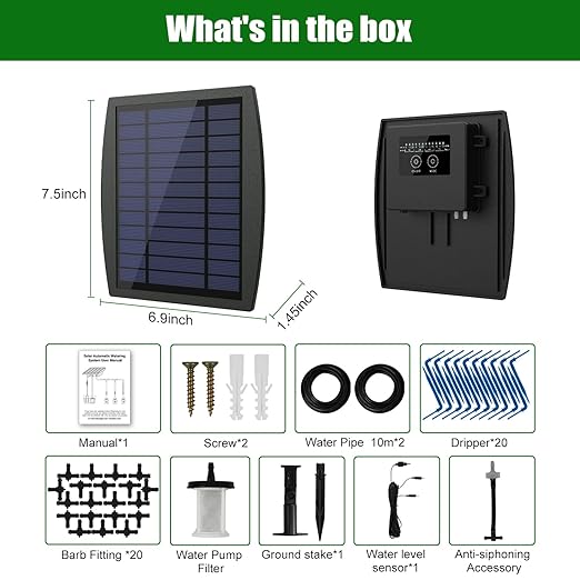 Solar Automatic Drip Irrigation Kit System JIYANG Solar Powered Auto Easy DIY Watering Device Supported Pots Plants 12 Timing Modes with Anti-Siphoning Device (Supported 20-30 Pots 12Timing Modes)