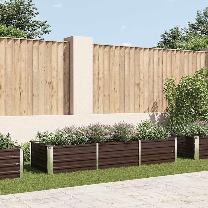 Galvanized Steel Raised Garden Bed for Fence Wall Retaining or Landscape - Brown - Durable &amp Large