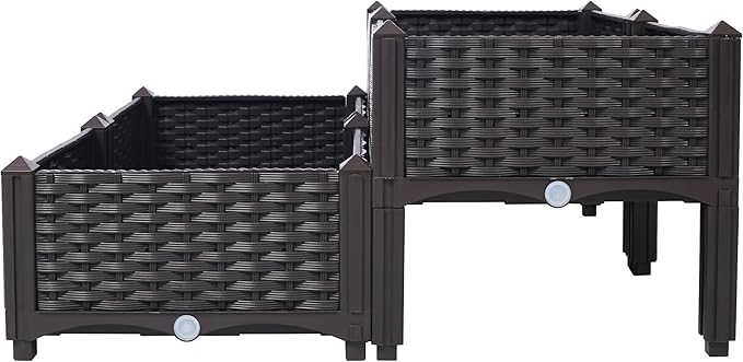 4 Piece Raised Garden Bed with Legs Self-Watering Planter Box Raised Bed to Grow Flowers Herbs &amp Vegetables Brown