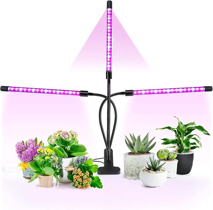 Tyenaza 3 Head LED Grow Light Red Blue Timing Adjustable Angle Bright USB Powered Grow Lights for Gardening Potting