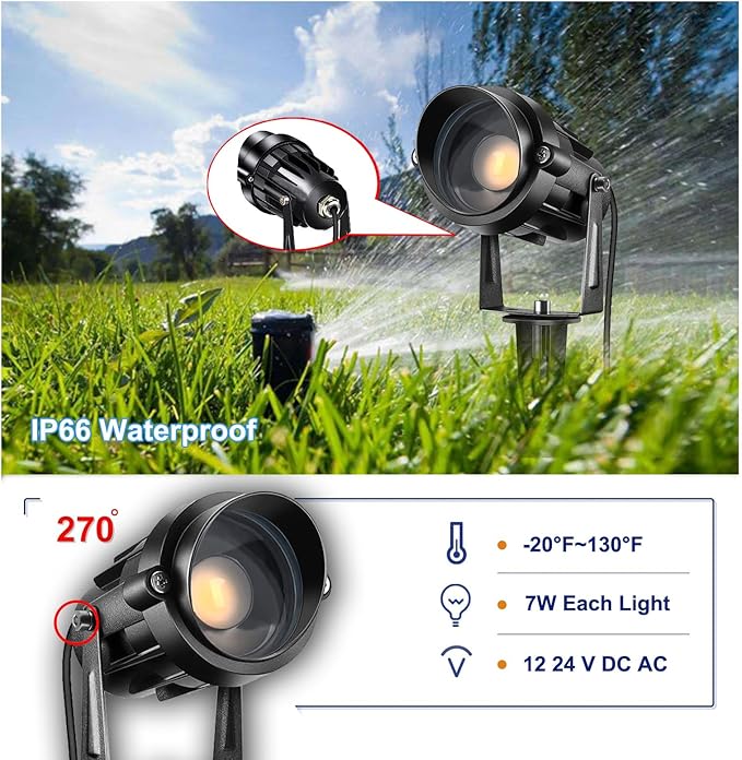 Low Voltage Landscape Lights Outdoor: 7W 700LM LED Landscape Lighting for Tree Garden Yard Pathway | 12V 24V Warm White 3000K Spotlights | IP66 Waterproof | 8 Pack