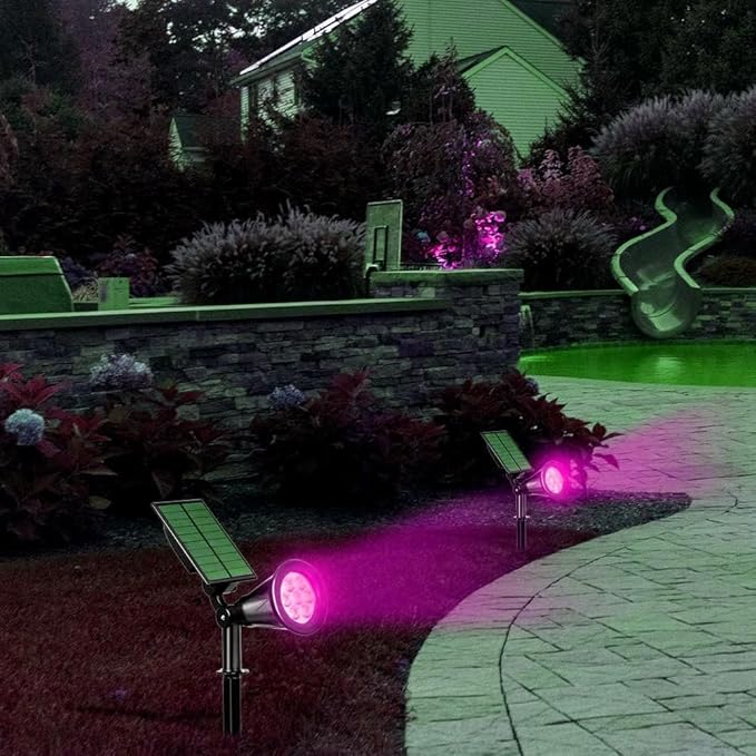 Solar Landscape Lights 7 LED Solar Spotlights 2 in 1 Security Light Solar Lights Outdoor Waterproof for TreePatioYard (Pink)
