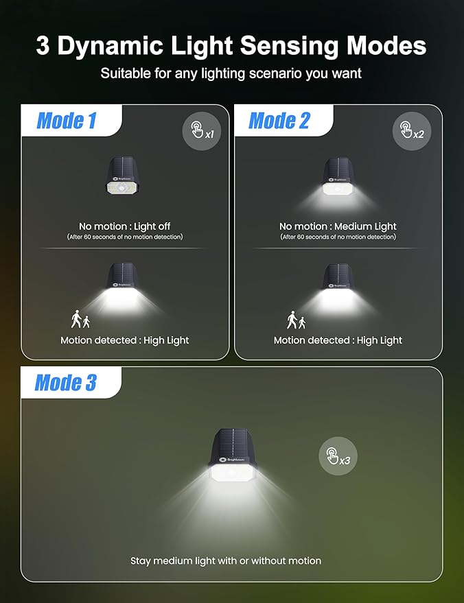 Brightown 6 Pack Solar Motion Lights Outdoor Waterproof Motion Sensor Spot Lights- 58 LED/3 Modes Solar Powered Spotlights 2-in-1 Auto On/Off for Outside Yard Wall Garden Cool White