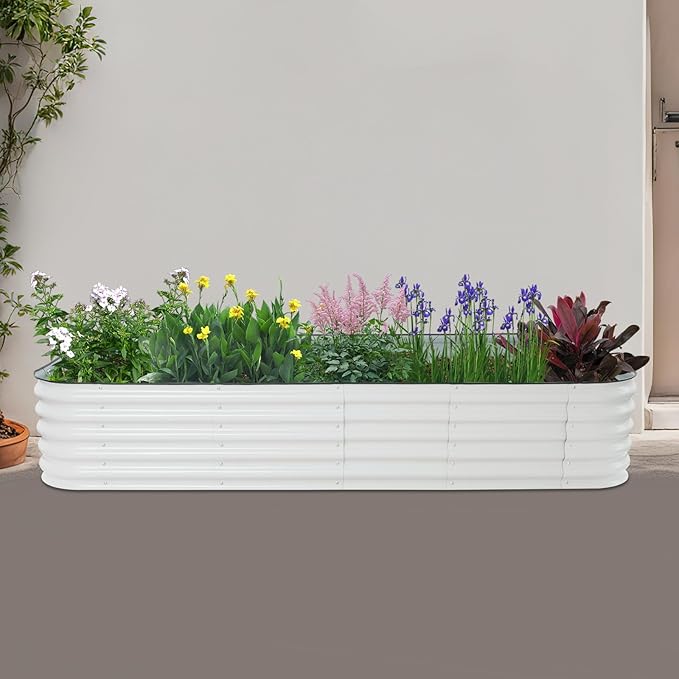 Raised Garden Bed 17 Tall 14 in 1 Modular Zinc-Aluminum- Stainless Steel Metal Garden Bed Outdoor Safe Raised Garden Bed Kit Raised Flower Box for Vegetables Plants Fruits