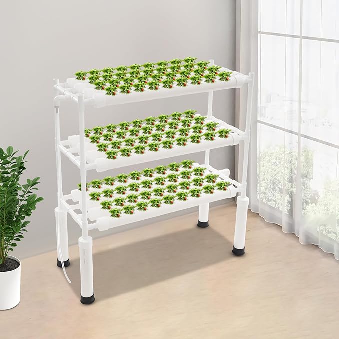 Hydroponic Growing System 108 Plant Sites 3 Tier Soilless Cultivation Rack with Automatic Timer for Indoor and Outdoor Cultivation of Leafy Vegetables