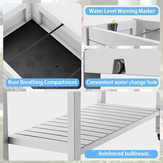 43 Elevated Garden Bed with Wheels &amp Legs 78L/21 Gal Large Raised Planter Box with Drainage &amp Water Level Indicator Mobile Herb Garden Kit for Patio &amp Balcony Grayish-White